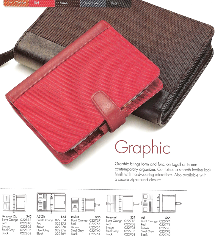 Filofax Graphic collection, pictured in red and brown. Image origin: Philofaxy