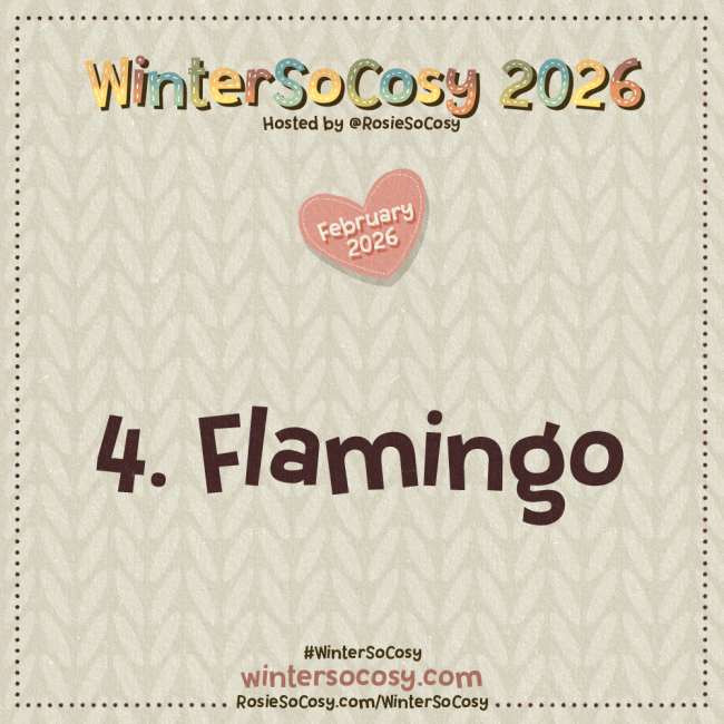 Announcement image for Day 4 of WinterSoCosy February 2026. The subject is Flamingo.