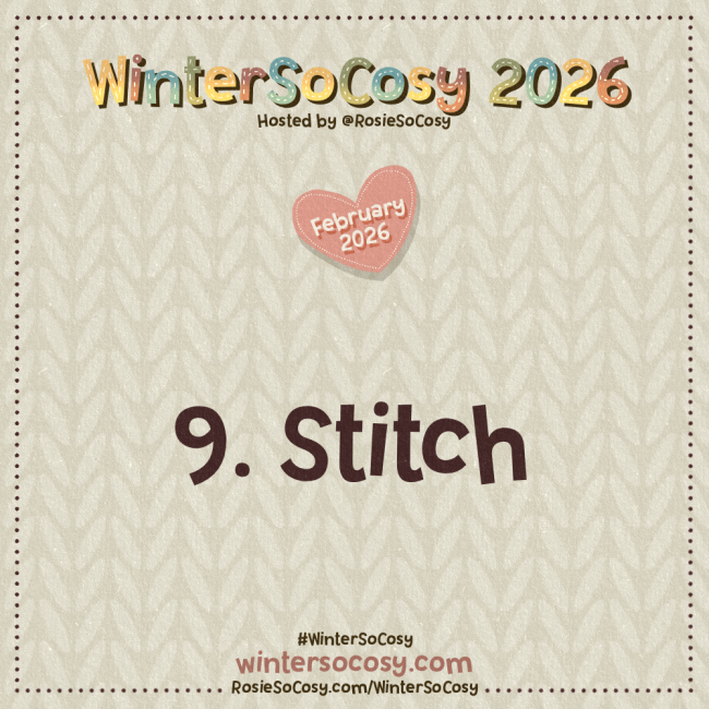 Announcement image for Day 9 of WinterSoCosy February 2026. The subject is Stitch.