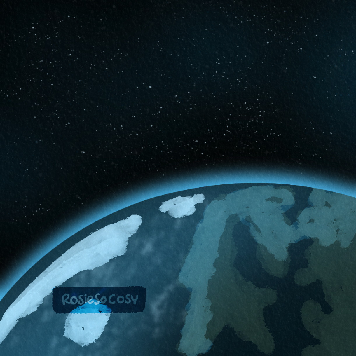 An illustration of a mostly blue looking planet, very much like earth.