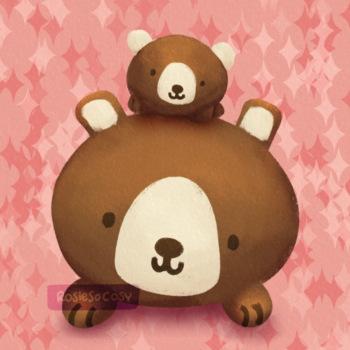 Illustration of a caramel brown mama bear with a baby bear on her back.