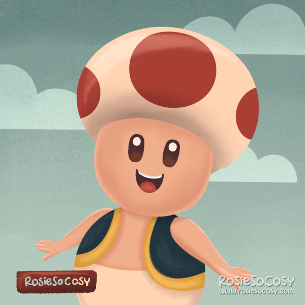 An illustration of Toad from the Super Mario games.