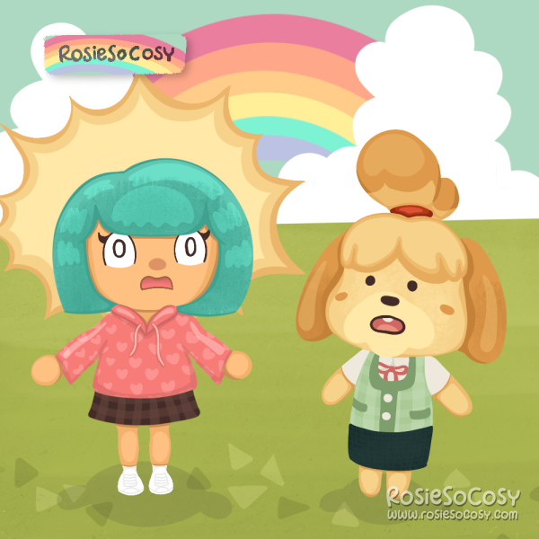 Rosie and Isabelle in Animal Crossing: New Horizons