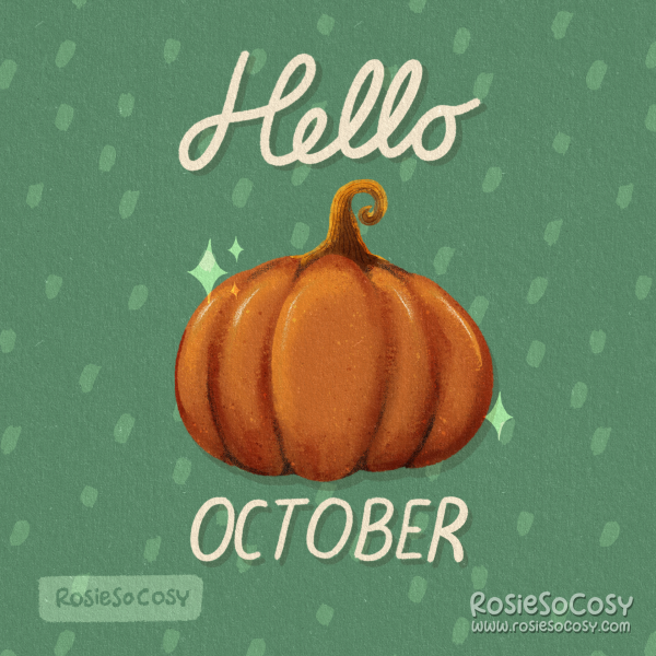 Illustration of an orange pumpkin on a seafoam background.