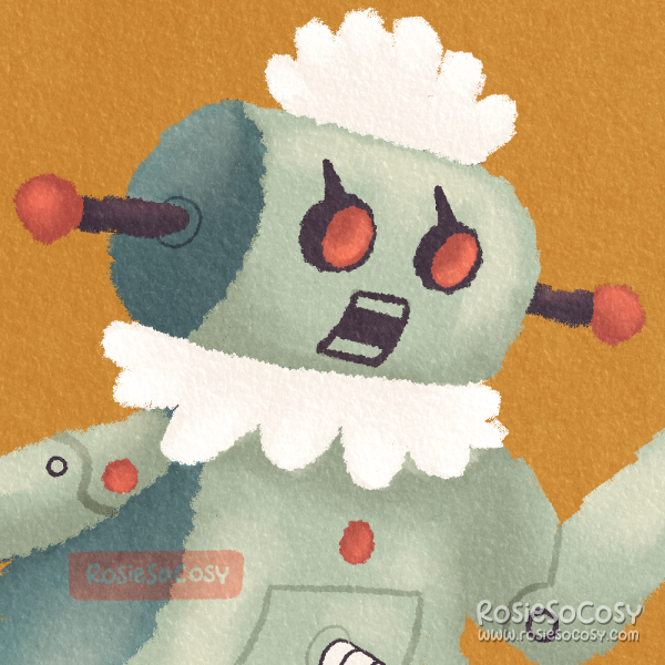 Illustration of Rosey the Robot from the television show The Jetsons. Rosie is a blue household robot.