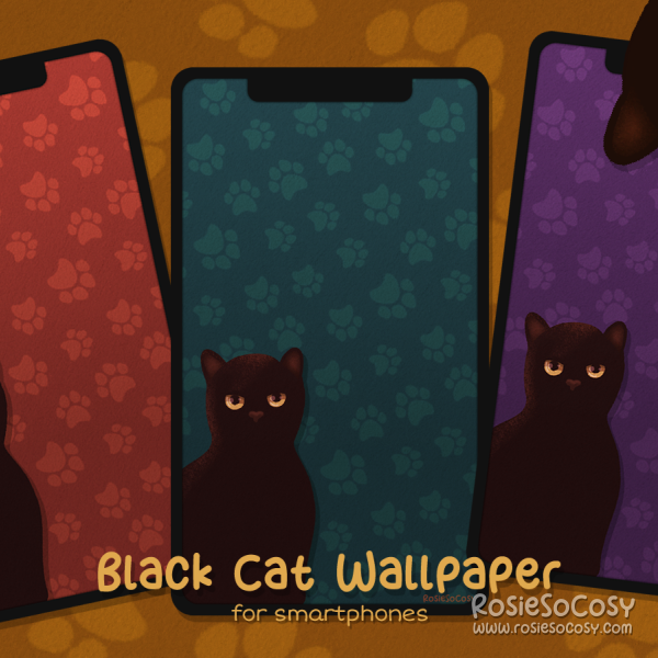 "Salem" Black Cat. Smartphone Mobile Phone Wallpaper (1080x1920). Left Version. Created by RosieSoCosy aka Rosana Kooymans 