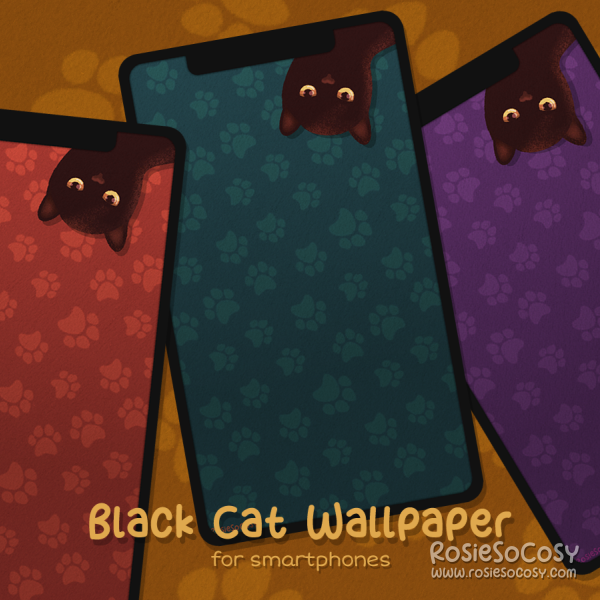 "Salem" Black Cat. Smartphone Mobile Phone Wallpaper (1080x1920). Top Version. Created by RosieSoCosy aka Rosana Kooymans 