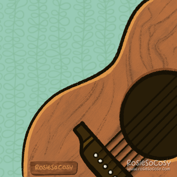 An illustration of (part of) an acoustic guitar.
