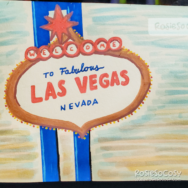 Drawing of the typical and famous Welcome signs in Las Vegas.