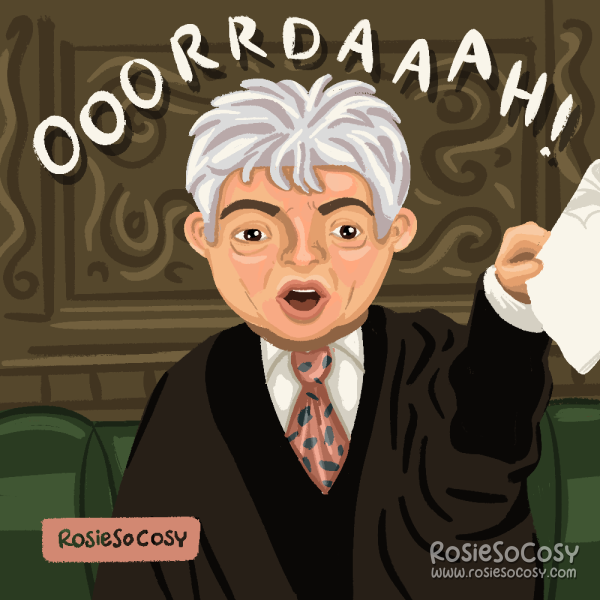 An illustration of John Bercow, politician, councillor, Speaker of the House of Commons in the UK parliament. He’s famous for his “order” moments.
