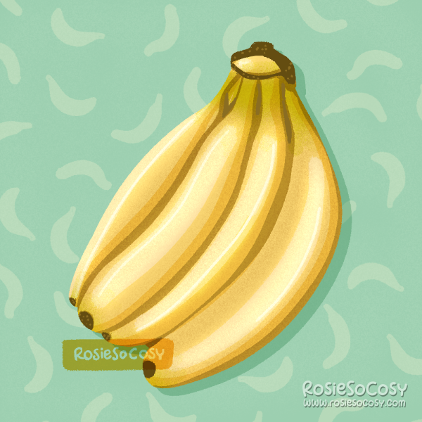 An illustration of a bunch of yellow bananas.