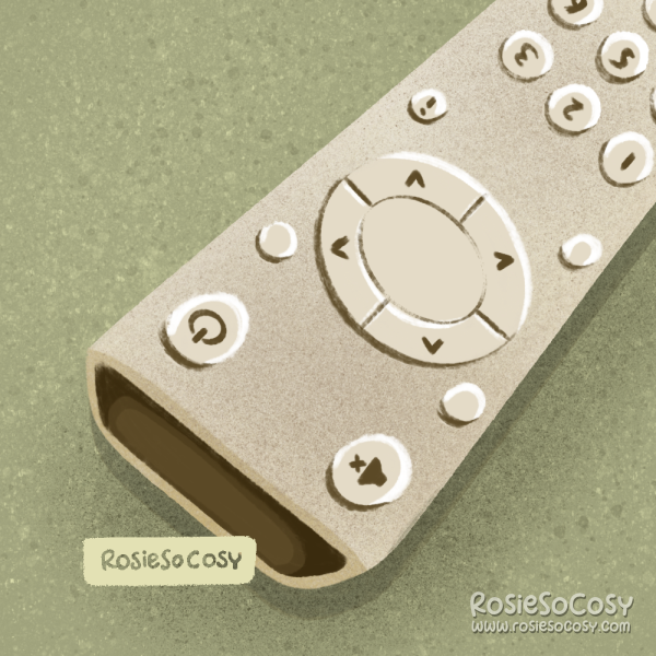 Illustration of a white/beige remote control.
