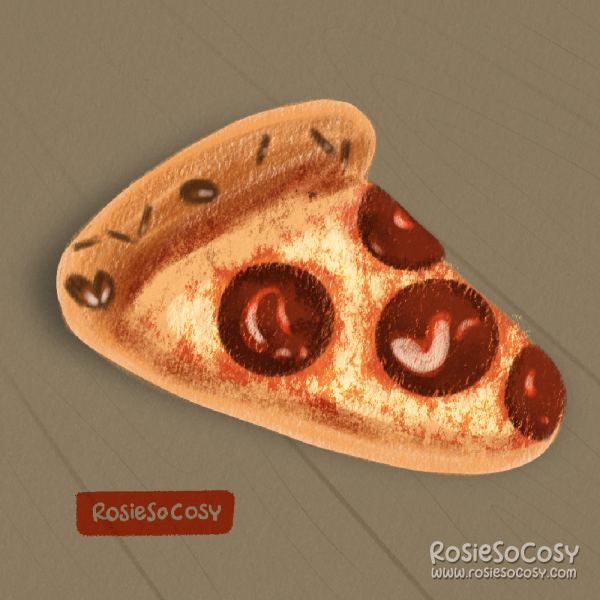 An illustration of a slice of pepperoni pizza.