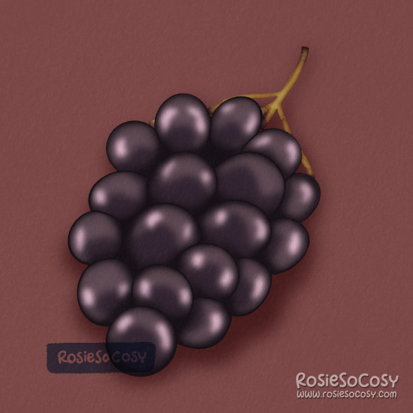 An illustration of a bunch of purple grapes 