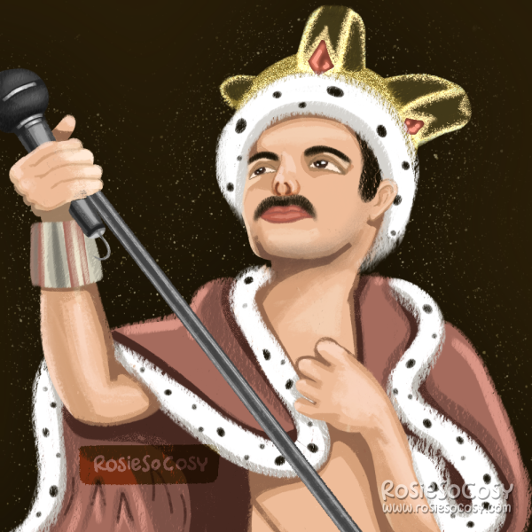 Illustration of Freddy Mercury, singer of the band Queen.