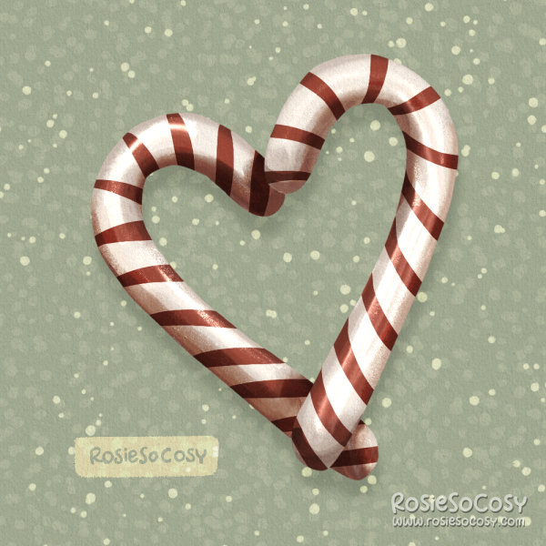 Illustration of two candy canes, positioned in a way they form a heart shape together.