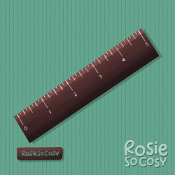 An illustration of a ruler in inches. The ruler is dark brown/black with white markings.