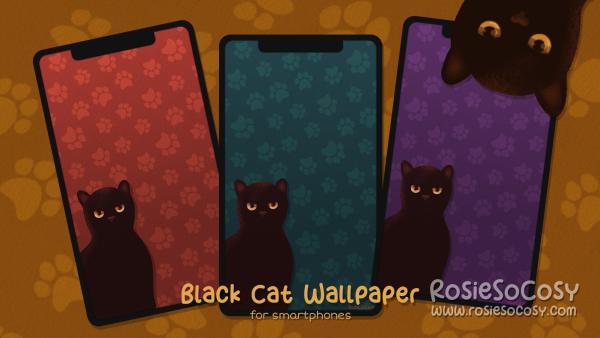 "Salem" Black Cat. Smartphone Mobile Phone Wallpaper (1080x1920). Left Version. Created by RosieSoCosy aka Rosana Kooymans 