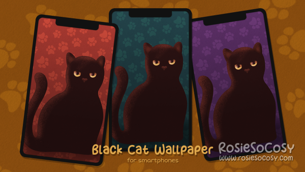 "Salem" Black Cat. Smartphone Mobile Phone Wallpaper (1080x1920). Lock Screen Version. Created by RosieSoCosy aka Rosana Kooymans 