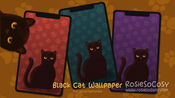 "Salem" Black Cat. Smartphone Mobile Phone Wallpaper (1080x1920). Original Version. Created by RosieSoCosy aka Rosana Kooymans 