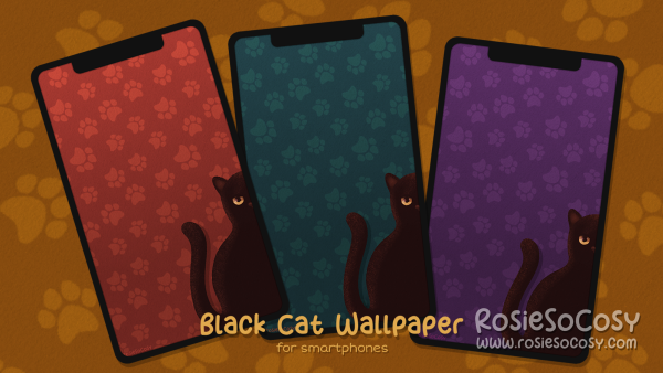 "Salem" Black Cat. Smartphone Mobile Phone Wallpaper (1080x1920). Right Version. Created by RosieSoCosy aka Rosana Kooymans