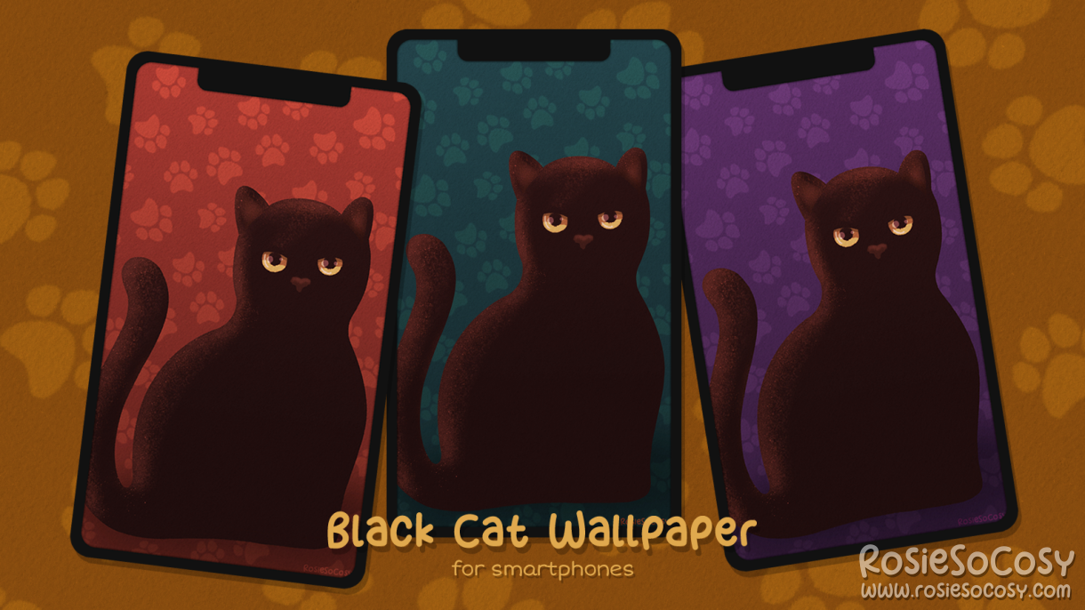 "Salem" Black Cat. Smartphone Mobile Phone Wallpaper (1080x1920). Lock Screen Version. Created by RosieSoCosy aka Rosana Kooymans 