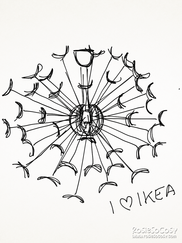 A quick sketch of a Maskros lamp from IKEA. It represents a dandelion at the end stage, where it's a seed head, before the little seeds fly away.