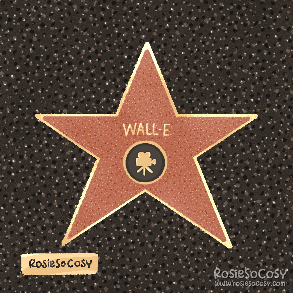 Illustration of a Hollywood Walk of Fame star for Wall-E from Pixar.