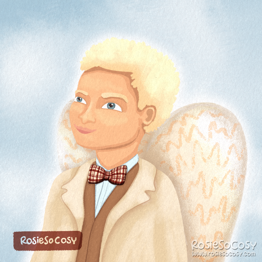 An illustration of the angel Aziraphale from Good Omens.