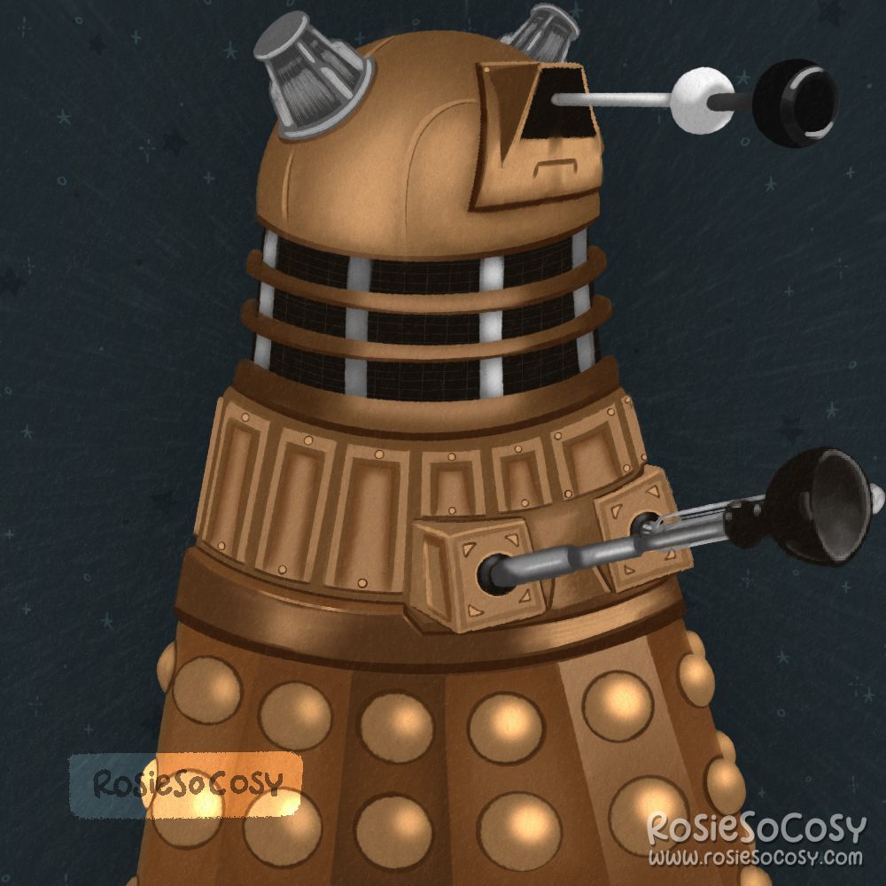 An illustration of a bronze Dalek from Doctor Who.