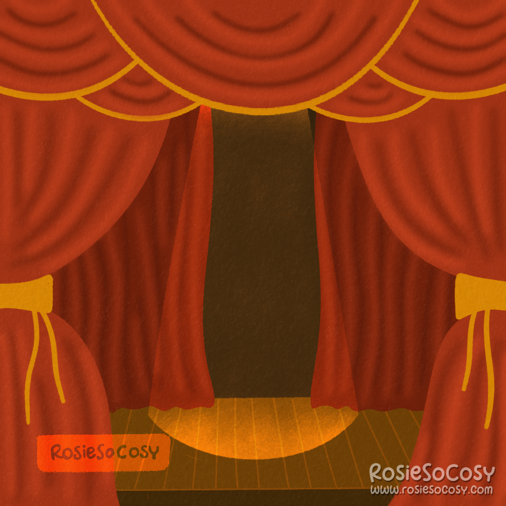 An illustration of a stage in a classic theatre