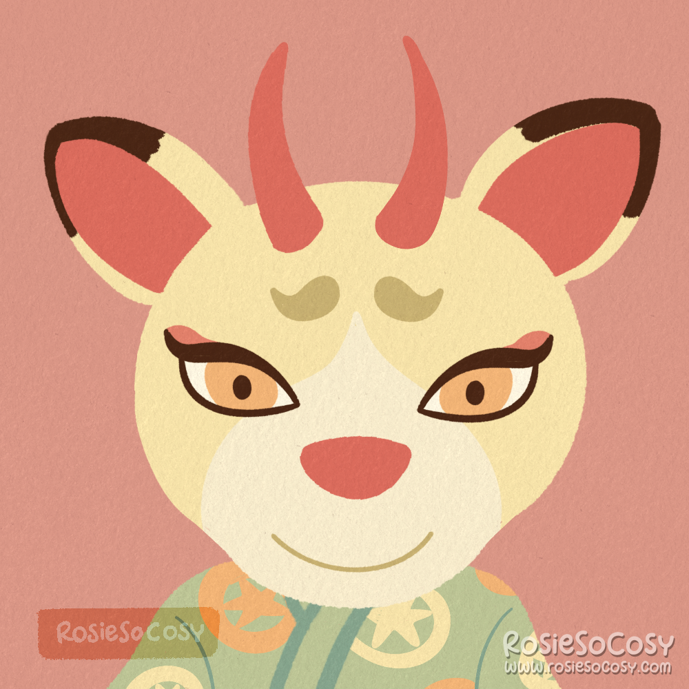 An illustration of Shino, a deer villager in Animal Crossing: New Horizons.