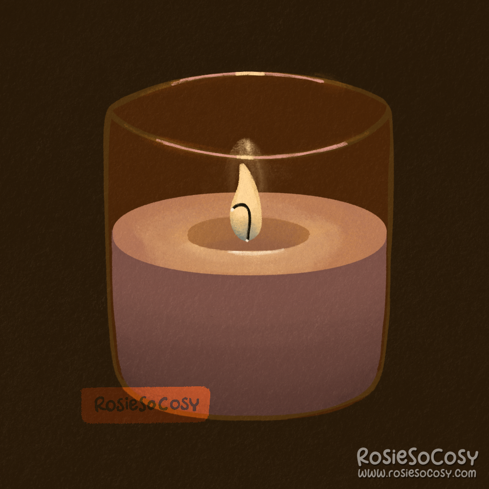 An illustration of a candle in a glass jar.