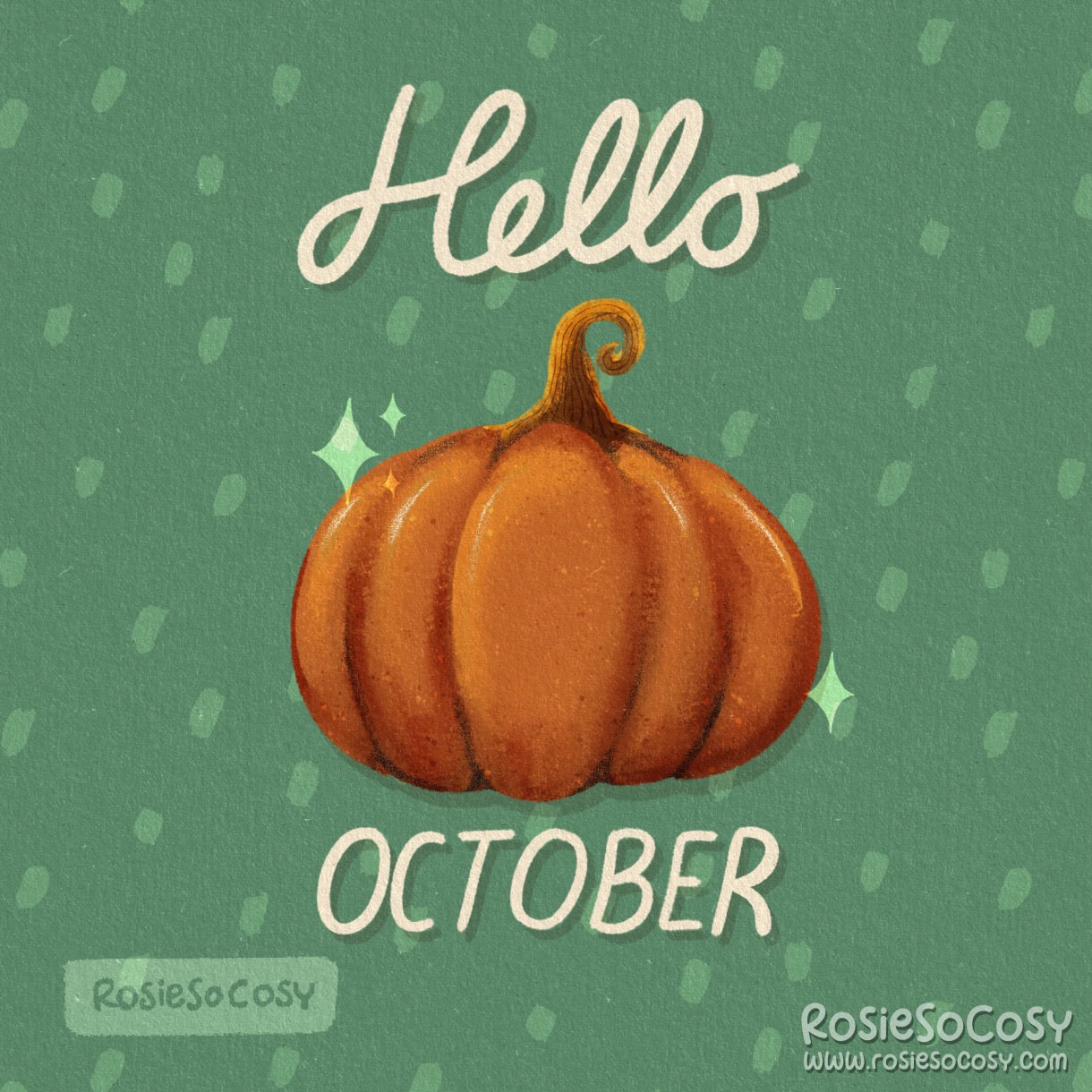 Illustration of an orange pumpkin on a seafoam background.